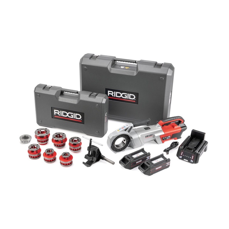 Ridgid 72023 760 FXP Power Drive (12-R), 2x 4Ah FXP Batteries, FXP Charger, 1/2-2" 12-R NPT Die Head Set, Support Arm, Case