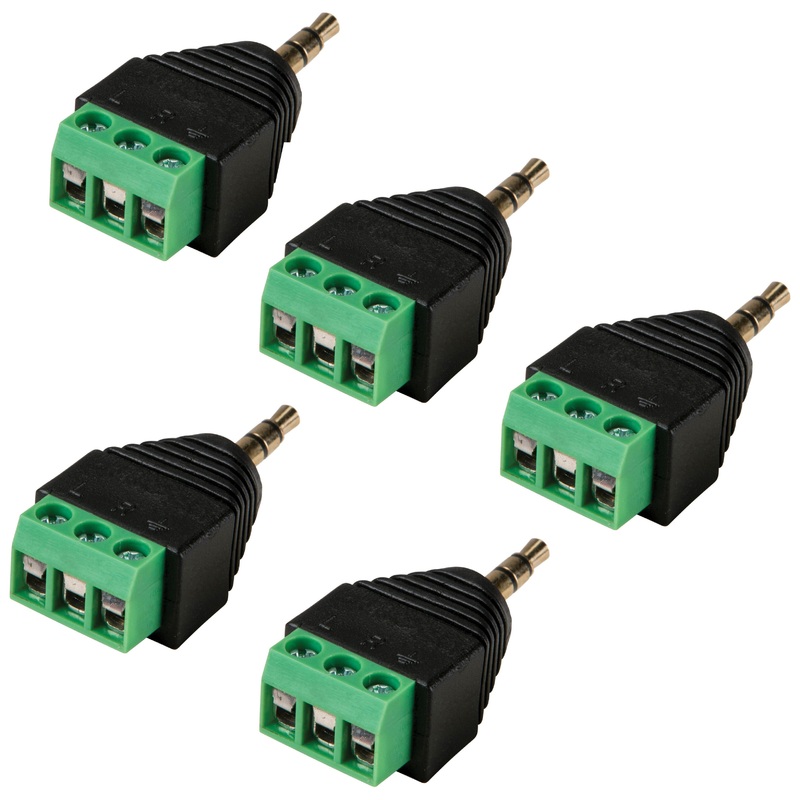 Stereo Plug 3.5mm Male Jack to 3 Pin Screw Terminal Connector - 5 Pieces/Pack