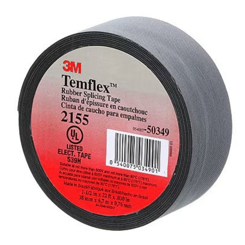 3M Temflex Rubber Splicing Tape, 1-1/2 in x 22 ft, Black, 2155 Series