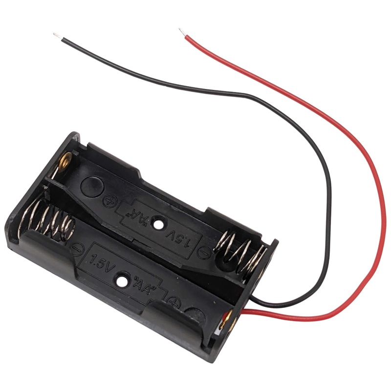 AA 2 Battery Holder with Wire Leads, Holds Two AA Batteries, 2.3" x 1.3" x 0.5", Black Lightweight Plastic
