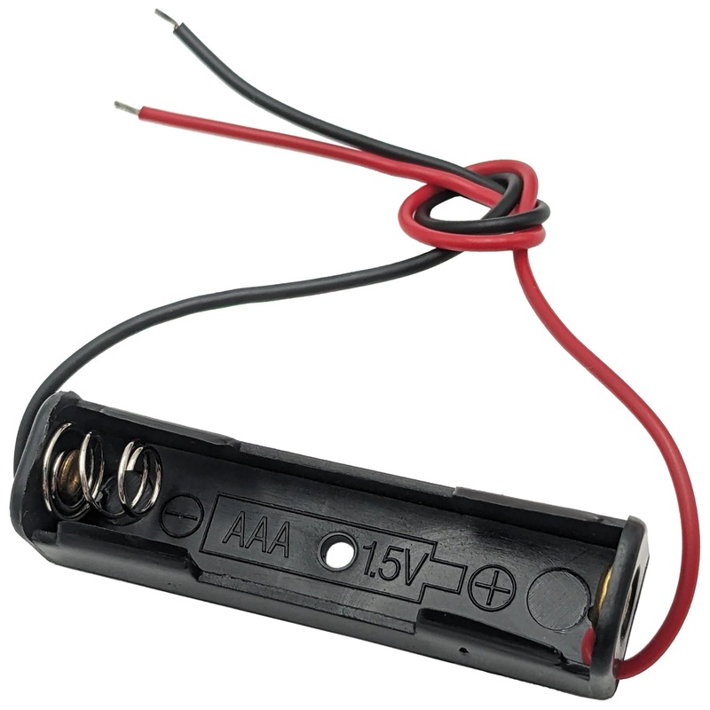 Single AAA Battery Holder with Wire Leads - Plastic, Color: Black, Size: 1.97"0.53"0.49"