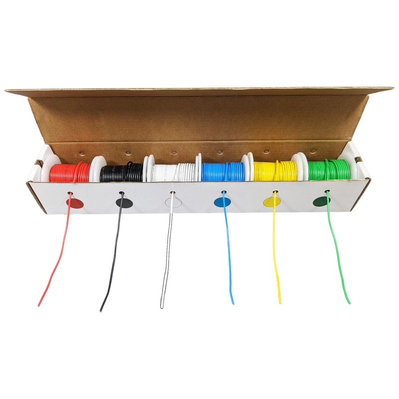 18 Gauge Hook Up Wire Kit - Solid Wire, Tinned Copper - Includes 6 Different Color 25 Foot Spools