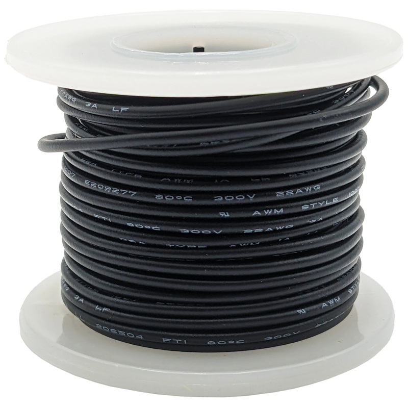 25 Feet Black 22 Gauge Stranded Hook-Up Wire, Tinned Copper, PVC Insulation (Shade May Vary), 300 Volts