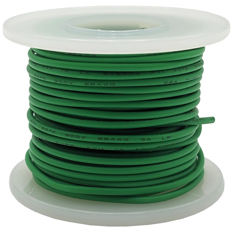 25 Feet Green 22 Gauge Stranded Hook-Up Wire, Tinned Copper, PVC Insulation (Shade May Vary), 300 Volts