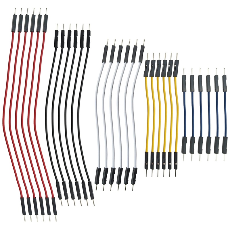 30 Piece Set of Male to Male Breadboard Jumper Wire, Lengths of 3" to 7", Assorted Colors