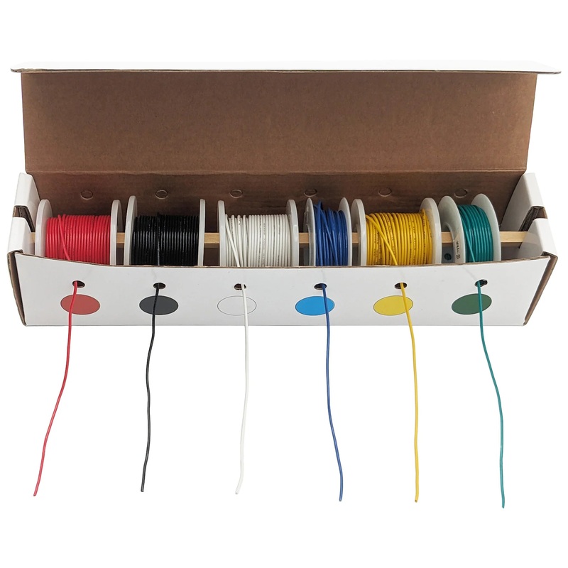 Solid 24 Gauge Hook Up Wire Kit - Includes 6 Different Color 25 Foot Spools, Tinned Copper, PVC Insulated