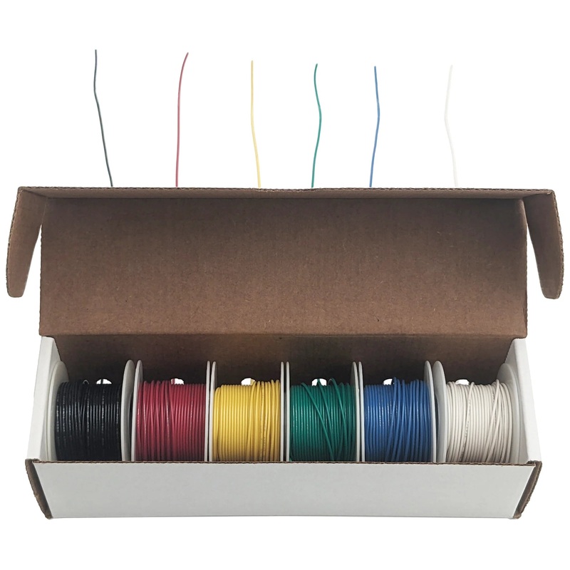Solid 26 Gauge Hook Up Wire Kit - Includes 6 Different Color 25 Foot Spools, Tinned Copper, PVC Insulated