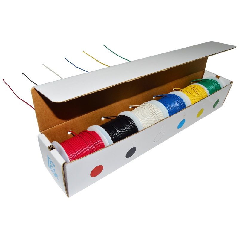 Stranded 22 Gauge Hook Up Wire Kit - Includes 6 Different Color 100 Foot Spools, Tinned Copper, PVC Insulated