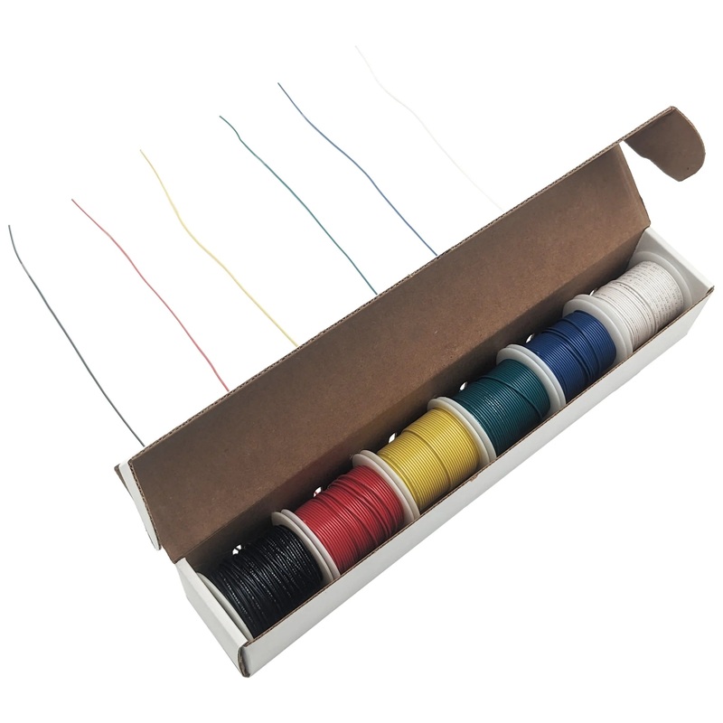 Stranded 24 Gauge Hook Up Wire Kit - Includes 6 Different Color 100 Foot Spools, Tinned Copper, PVC Insulated