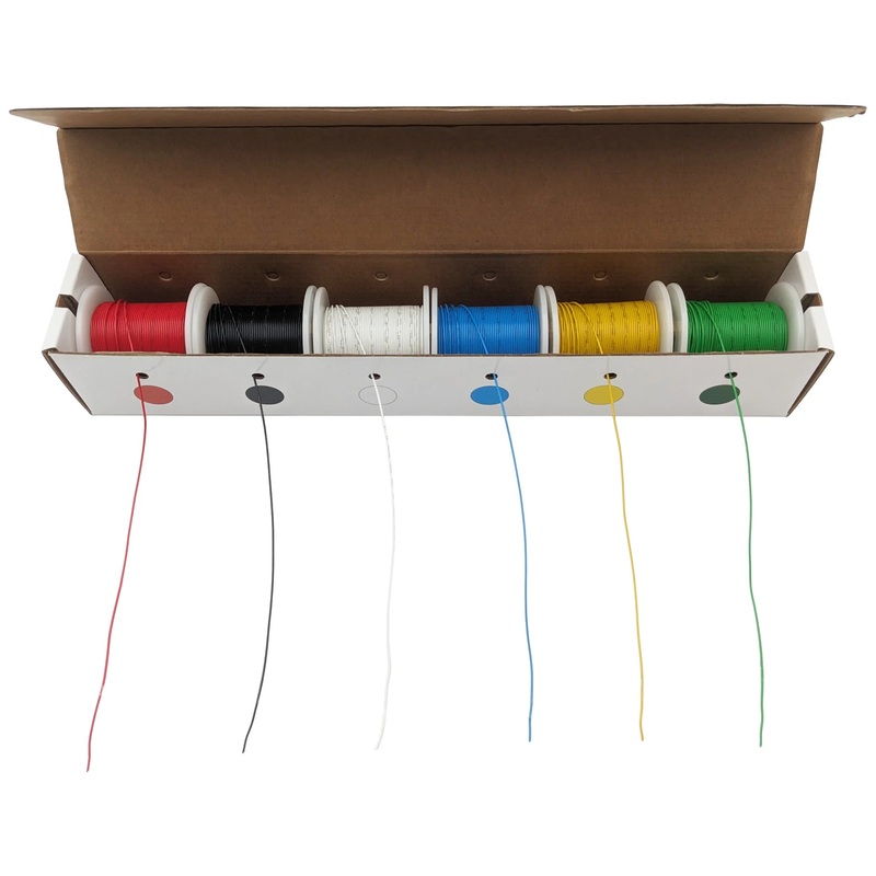 Stranded 26 Gauge Hook Up Wire Kit - Includes 6 Different Color 100 Foot Spools, Tinned Copper, PVC Insulated