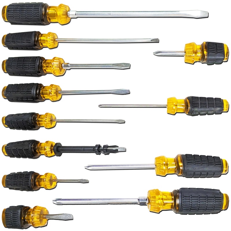 12 Piece Magnetic Screwdriver Set - Includes 8 Slotted and 4 Phillips Screwdrivers with Rubber Grip and Anti-Roll Handles