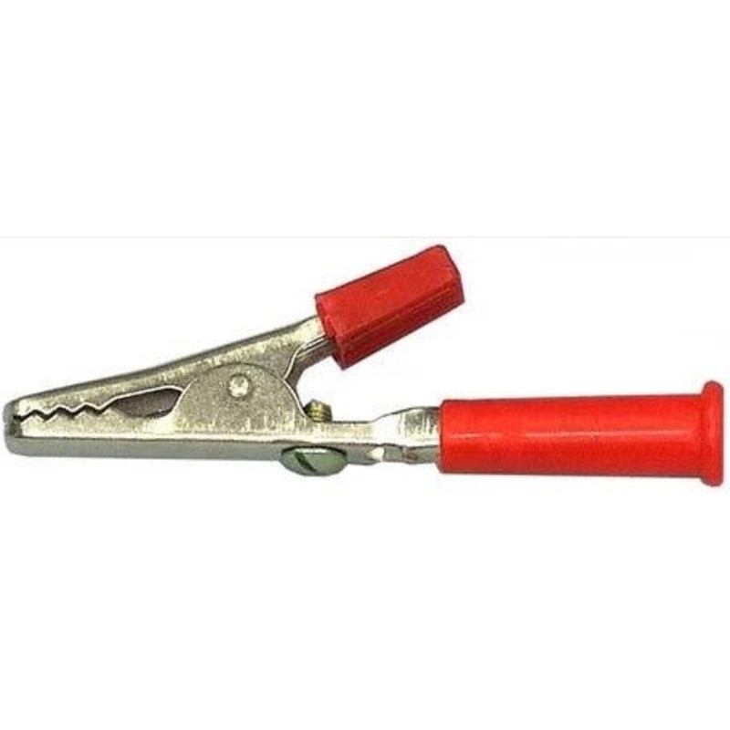 Alligator Clips, Screw Type, 2.5" Length, Red, Insulated Handle