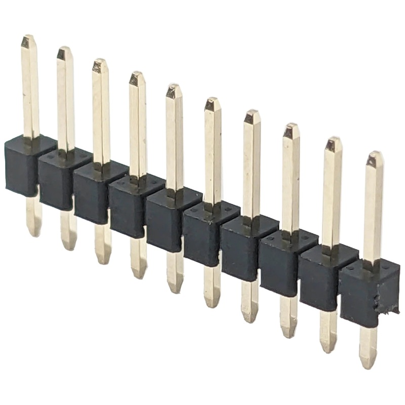 10 Pin Single Row Male Header, 0.025" Square Posts on 0.1" Center