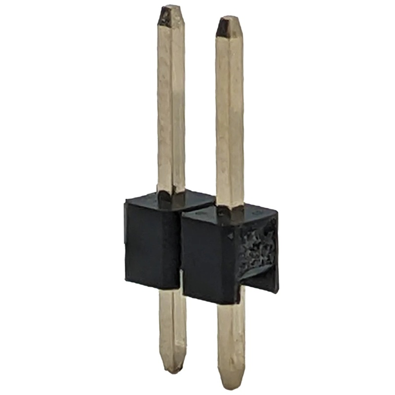 2 Pin Single Row Male Header, 0.025" Square Posts on 0.1" Center
