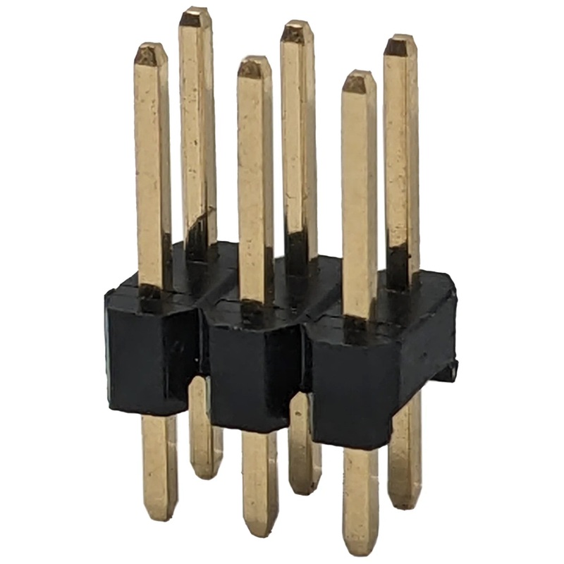 6 Pin Dual Row Male Header, 0.025" Square Posts on 0.1" Center