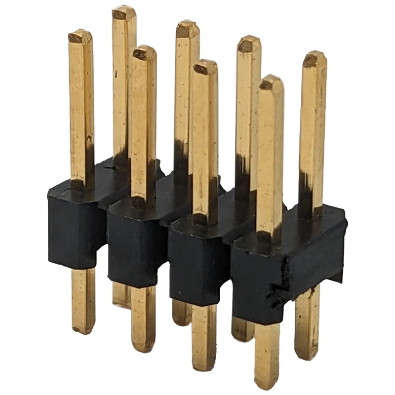 8 Pin Dual Row Male Header, 0.025" Square Posts on 0.1" Center