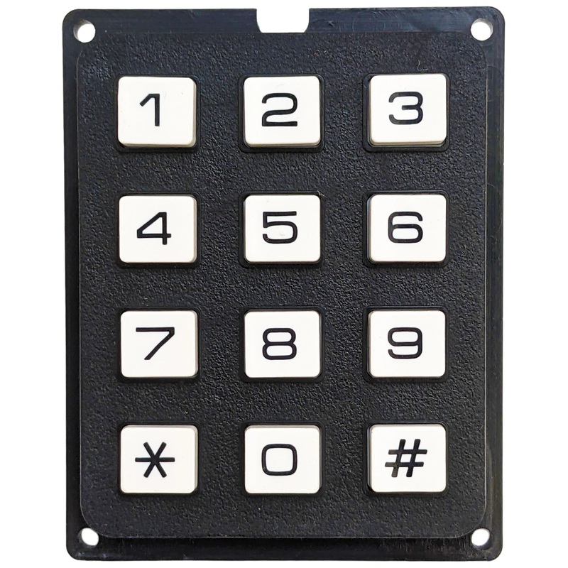 12 Button Keypad with .1" Spacing Header Output, Single Pole / Common Bus (2" x 0.45" x 2.5"), Black with White Buttons