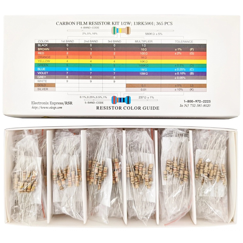 365 Piece Resistor Kit 1/2 Watt in Compartmentalized Cardboard Storage Box - Wide Variety of Values