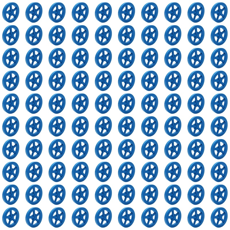 100 Pack Blue 35mm Front Wheels with Spokes for Co2 Dragsters