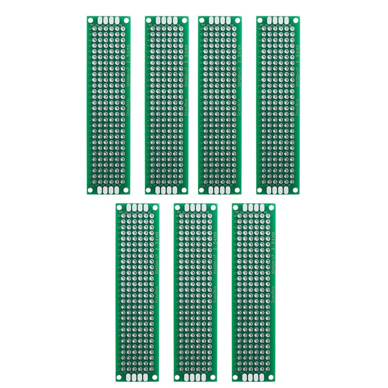 7 Pack Double Sided PCB Prototype Board, 2 x 8 cm with 168 holes