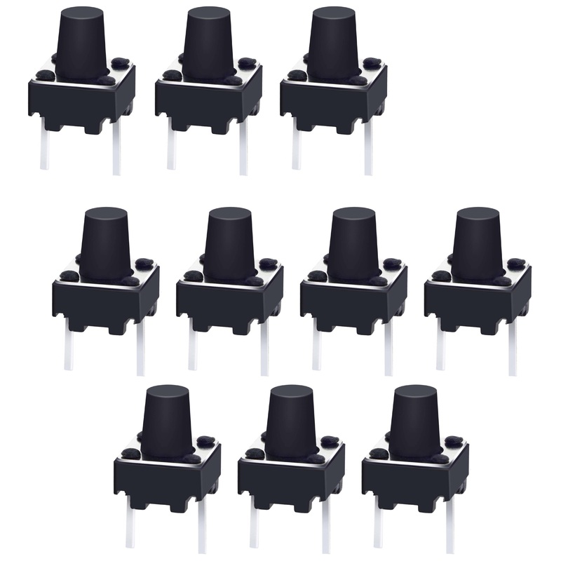 10 Pack 2 Pin Panel PCB Momentary Tactile Push Button, Size 6x6x7mm