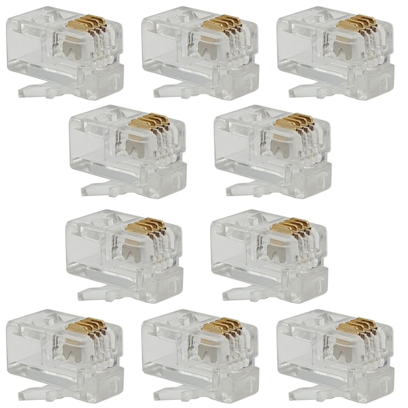 10 Pack RJ11-4 Modular Plugs, 6P4C, Twisted Stranded Wire