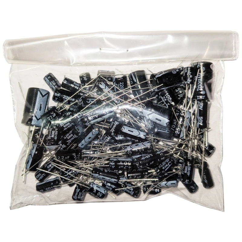 100 Piece Electrolytic Capacitor Assortment - Radial Leads, Assorted Voltages