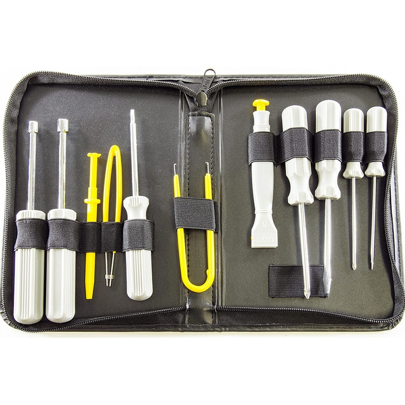 12 Piece Computer and Electronics Toolkit with Flat, 0 / #1 Phillips, and T15 Screwdrivers, Nut Drivers, IC Extractor, IC inserter, and Tweezers (Model CTK2)