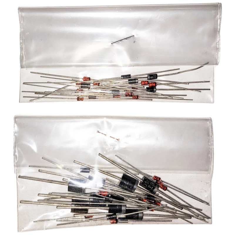 50 Piece Diode Assortment - 1 amp, 3 amp and 6 amp Devices - General Purpose, Fast Recovery, Schottky, and Switching