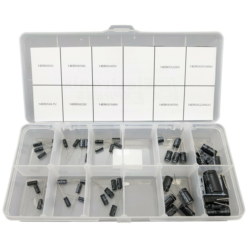 50 Piece Electrolytic Capacitor Assortment Kit with Case, 1 F to 2,200 F