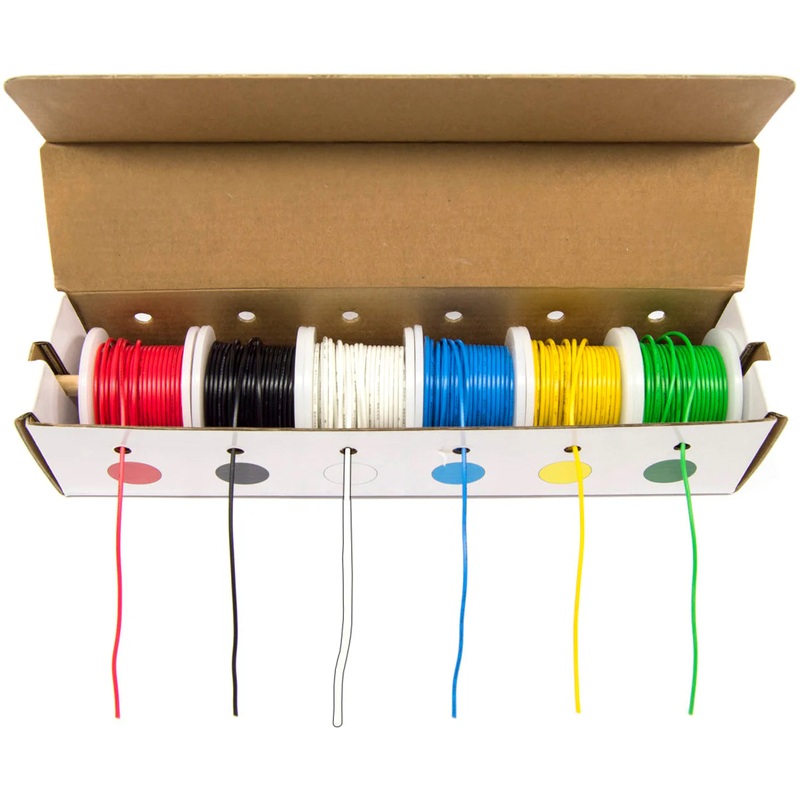 Stranded 22 Gauge Hook Up Wire Kit - Includes 6 Different Color 25 Foot Spools, Tinned Copper, PVC Insulated