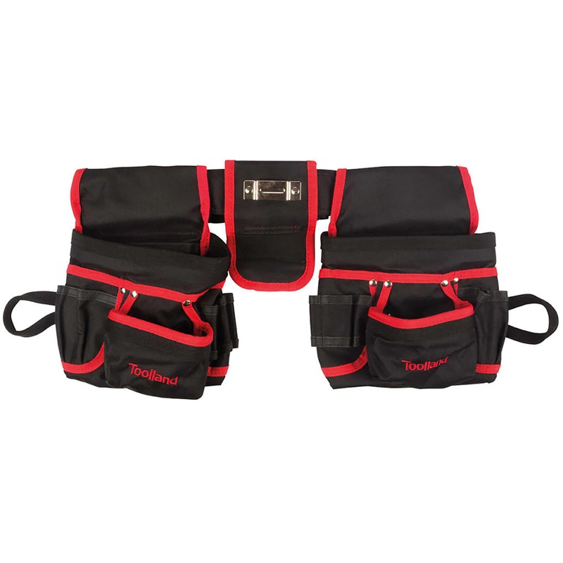 Toolland Electrician's Double Pouch Nylon Tool Belt, Black and Red (FI68)