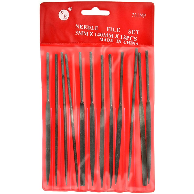 SE 12-Piece Needle File Set with Storage Pouch, 3mm x 140mm (731NF)