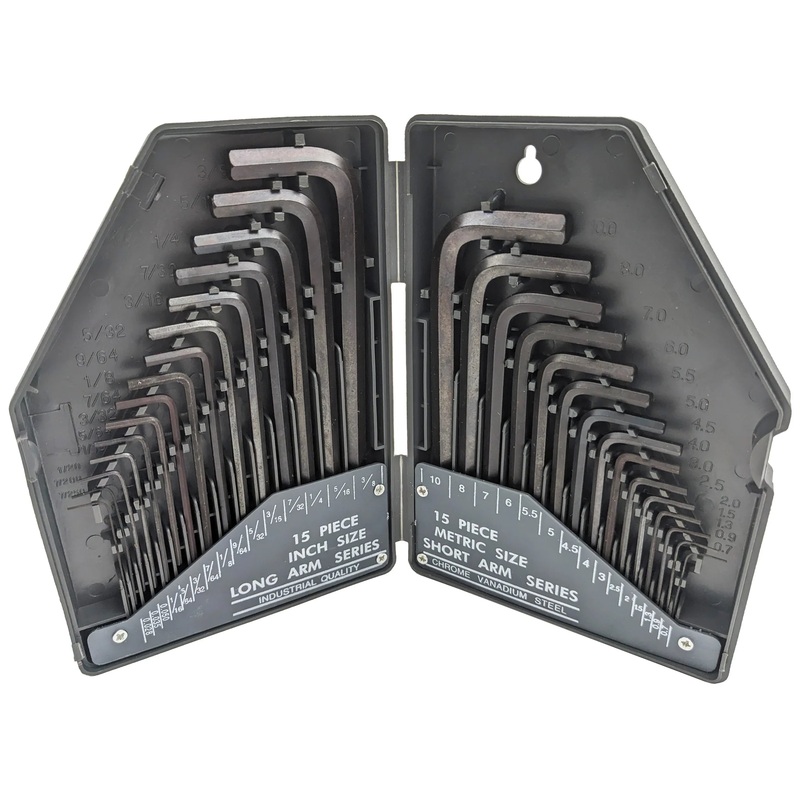 30 Piece Hex Wrench Set, Popular Inches and Metric Sizes with Grey Storage Case