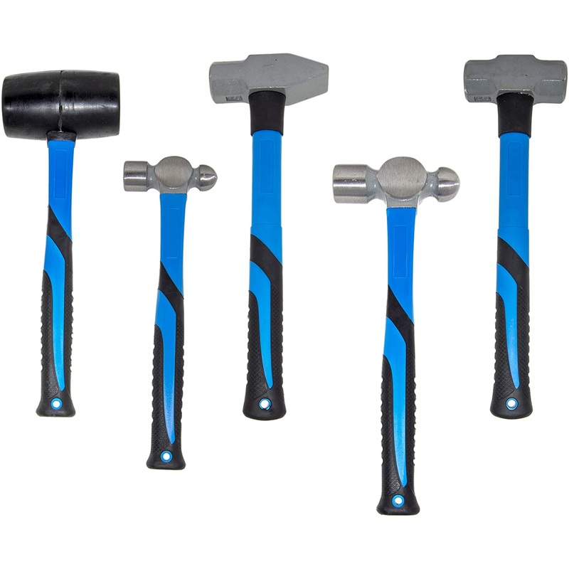 5 Piece Heavy Duty Hammer Set - Includes 32oz Rubber Mallet, 3lb Sledge Hammer, 3lb Cross Pein Hammer, 32oz and 16oz Ball Pein Hammers