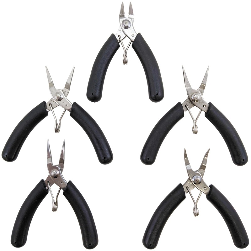 5 Piece Stainless Steel Precision Tool Set - Side Cutter, Round Nose, Long Nose, Flat Nose, and Bent Nose Pliers