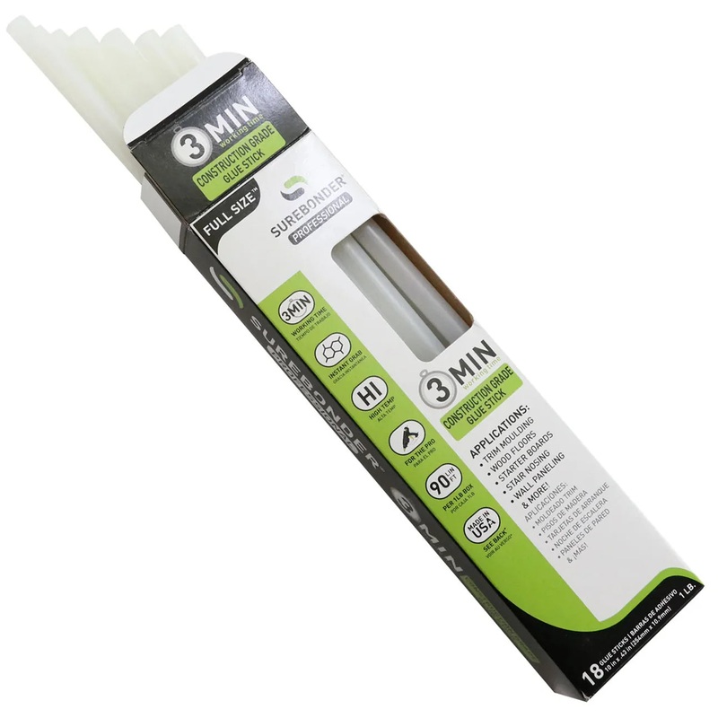 18 Pack Full Size Construction Grade Hot Glue Sticks for Trim Molding, Wood Floors, Stairs - 7/16" Diameter  10" Length (CG-3R10T)