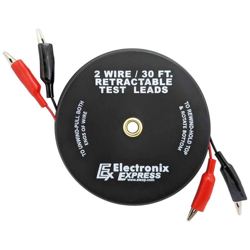 2 Wire 30 Foot Retractable Test Leads, Red and Black 18 Gauge Wire with Alligator Clips on each End, Ideal for Electrical Troubleshooting Cars, Trailers, Boats