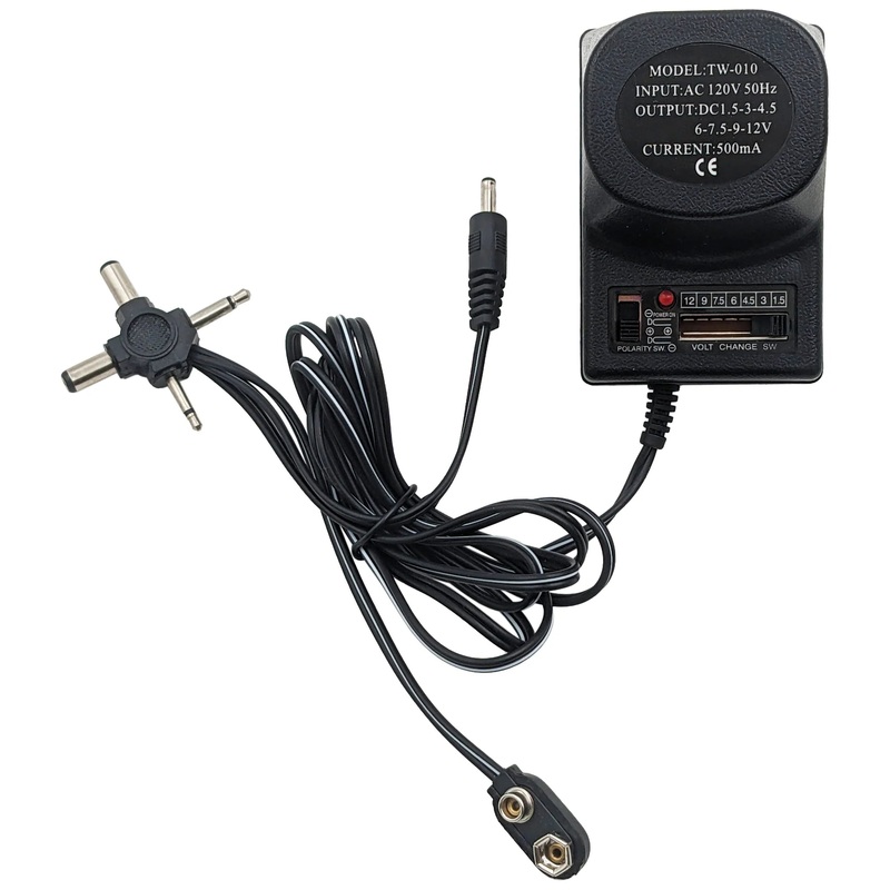 9w, 500mA Universal AC/DC Power Adapter 1.5, 3, 4.5, 6, 7.5, 9 and 12V DC with 4 Foot Cord