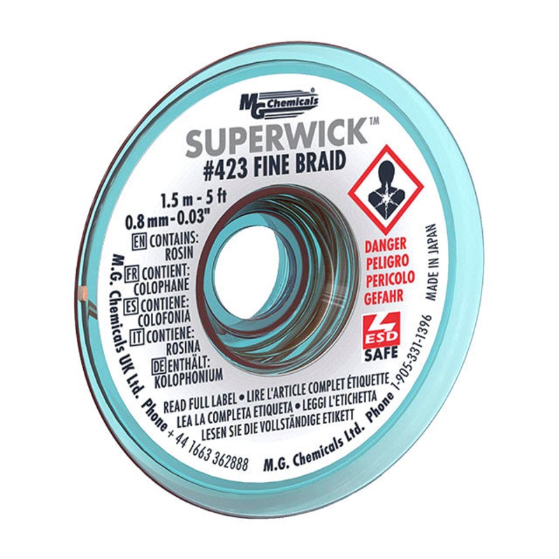 Super Wick Fine Braid Fine Braid, 0.040" (1.02mm) 5' (1.524m), White