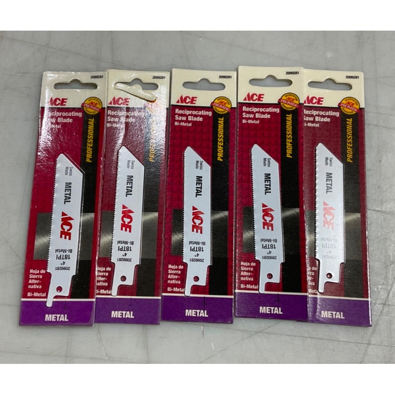 Ace 2099281 4" x 18 TPI Recip Saw Blade Bi-Metal 5pcs. Swiss