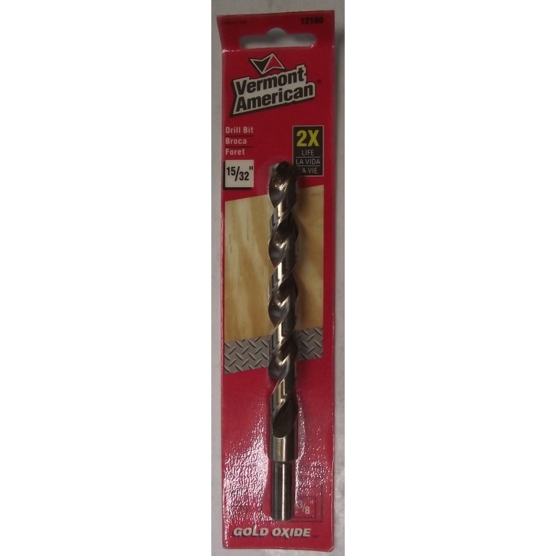 Vermont American 12180 15/32" Drill Bit Reduced Shank Gold Oxide