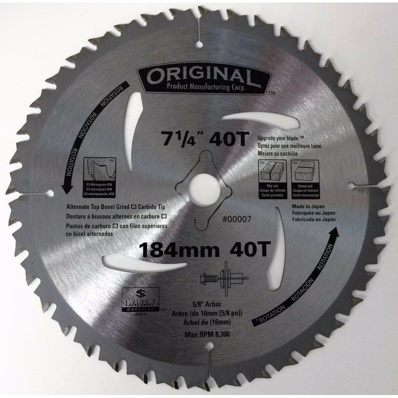 ORIGINAL 00007 7-1/4" x 40T Micro Grain C3 Carbide Circular Saw Blade Bulk Japan
