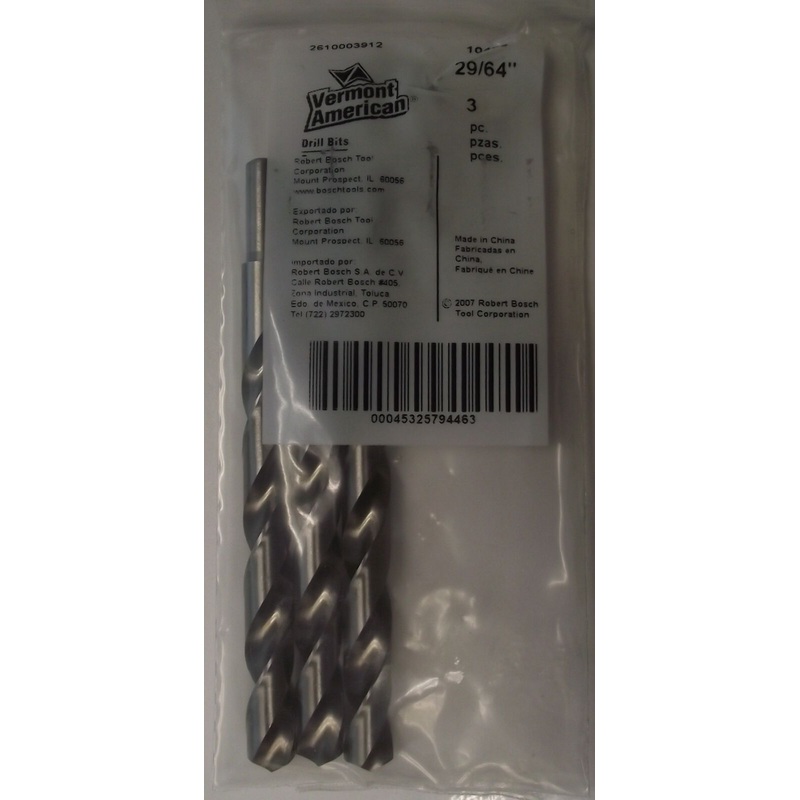 Vermont American 10476 29/64" Drill Bits Reduced Shank 3pcs.