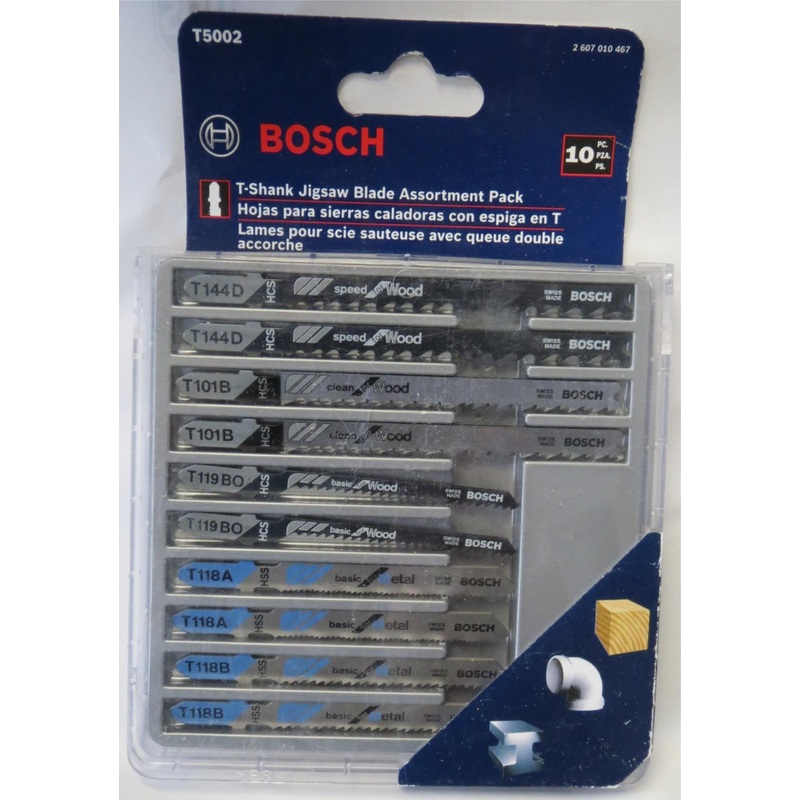 Bosch T5002 10 Piece Wood & Metal Cutting T-Shank Jigsaw Blade Assortment Pack #I-66