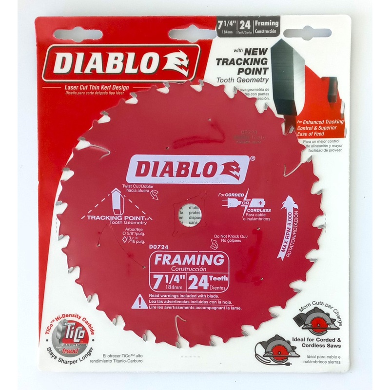 Diablo D0724 7-1/4" x 24 Tooth Framing Saw Blade Italy