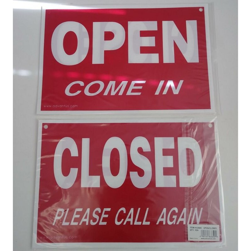 Advantus 83640 Open / Closed Sign Preprinted 8" x 12" Plastic 2pcs