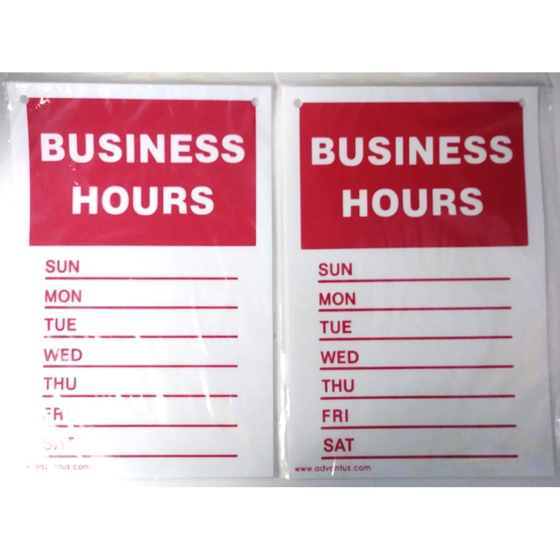 Advantus 83641 Store Hours Sign 8" x 12" Plastic 2pcs