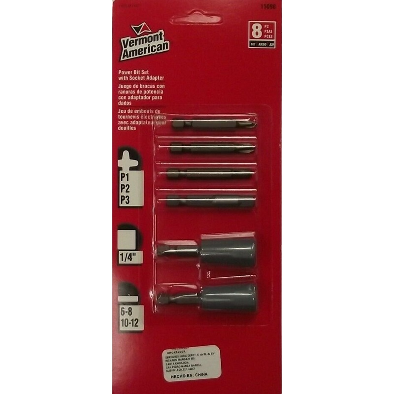 Vermont American 15098 8 Piece Power Bit With Socket Adapter