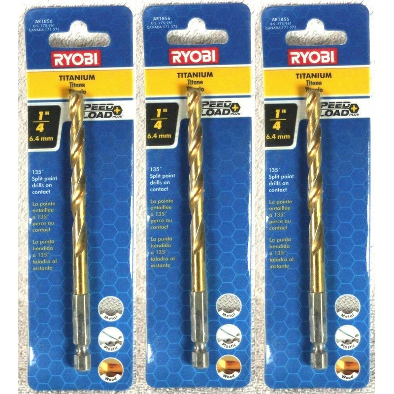 Ryobi AR1856 Speed Load 1/4" Titanium Split Point Drill Bit (3 Packs)